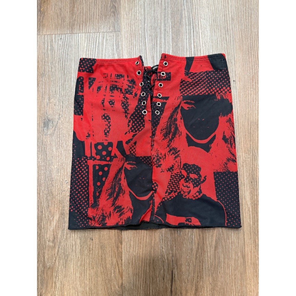 edikted Red Black Graphic Lace Up Mini Skirt  missing lace vintage‎